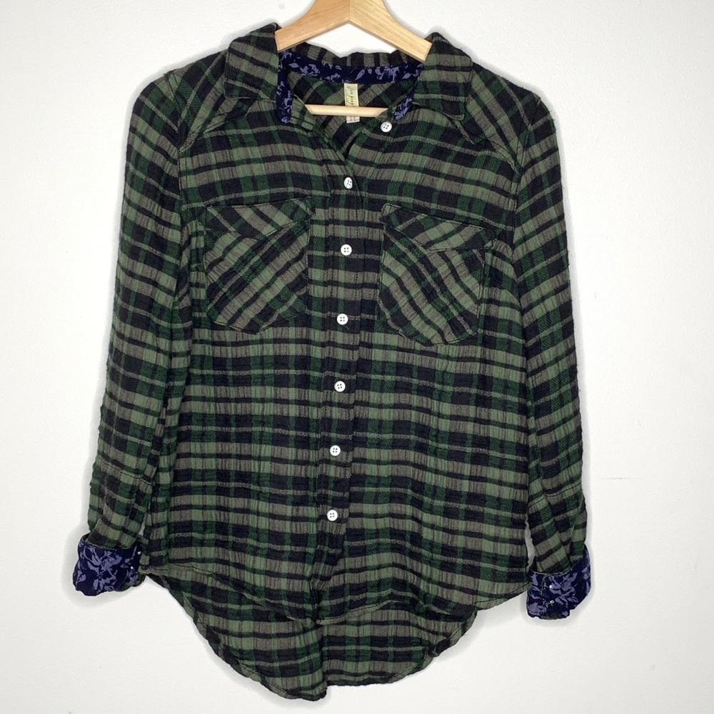 Free People Plaid Button Down Shirt